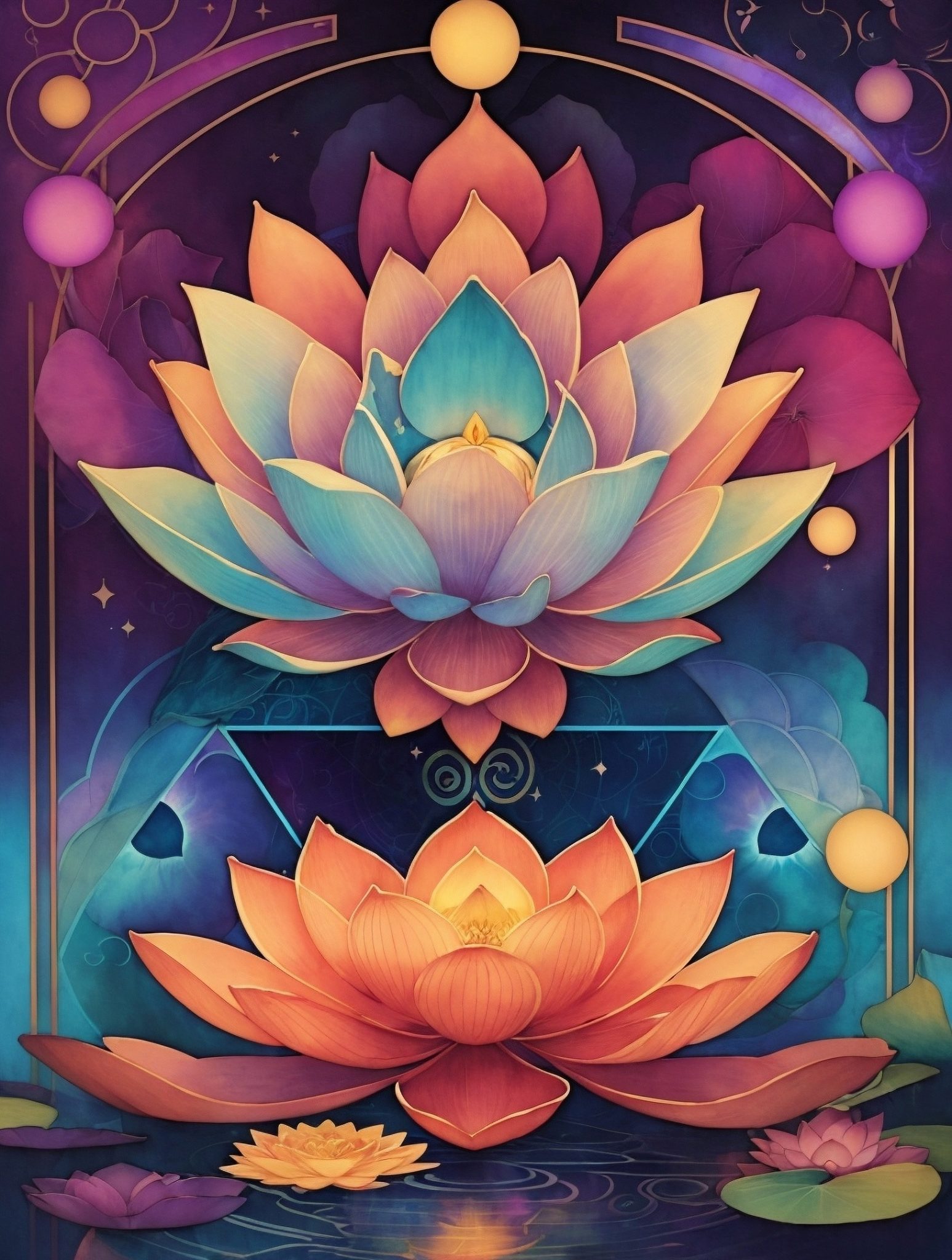 Cosmic Harmony Lotus Flower Floral Wall Decor by Pamela Arsena