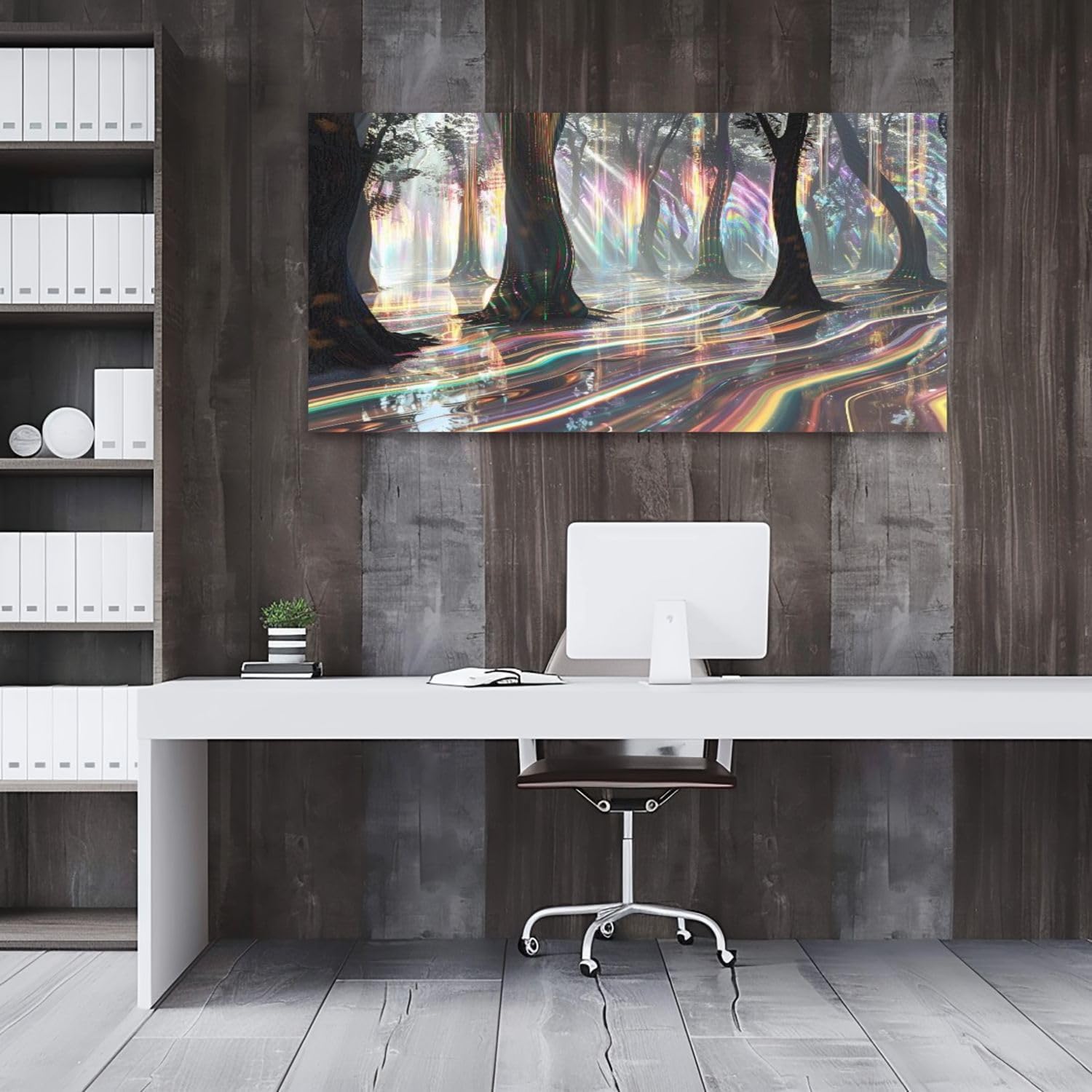 Dreamy Iridescent Wall Art: Light Forest Sunrise Rainbow Trees - Image 3