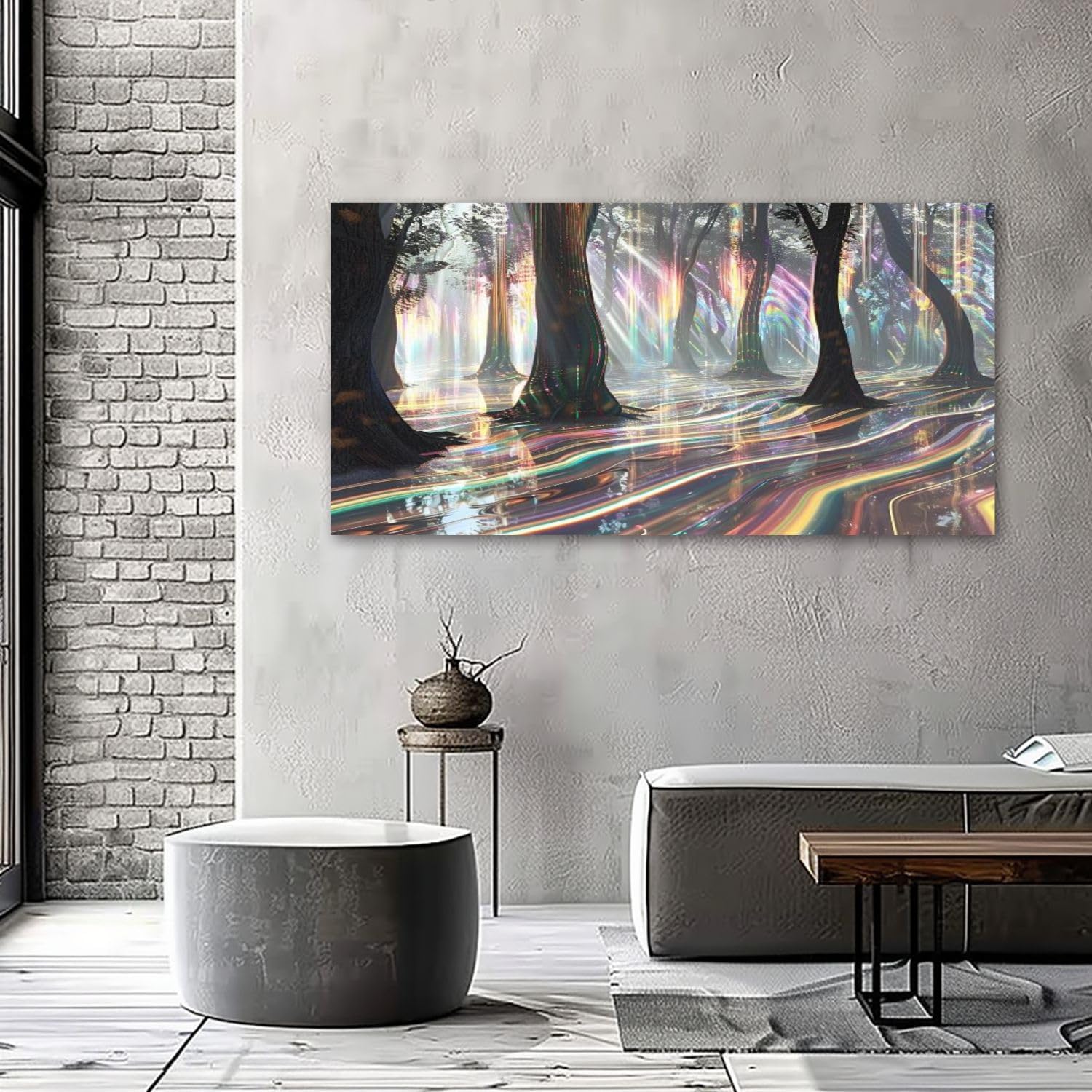 Dreamy Iridescent Wall Art Light Forest Sunrise Rainbow Trees