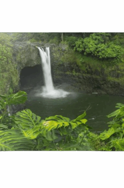 Lush Tropical Hawaii Metal Wall Art: Rainbow Falls on Big Island