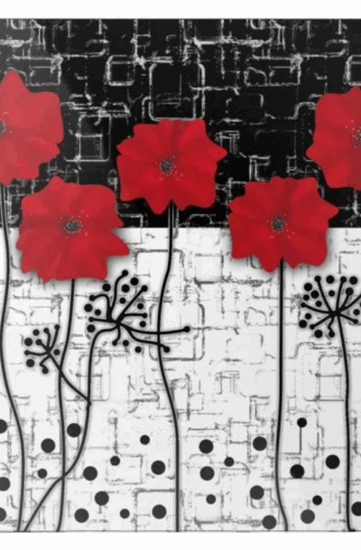 Charming Applique Poppies Metal Wall Art
