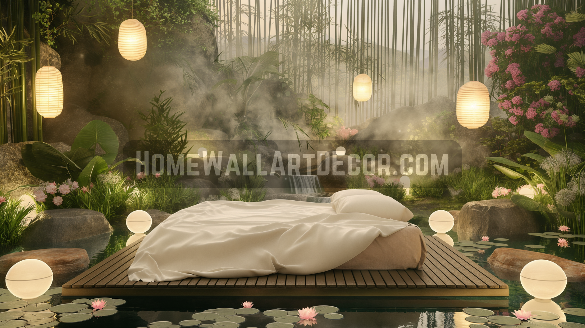 Nature zen Themed Japanese Interior Design featuring water and stone