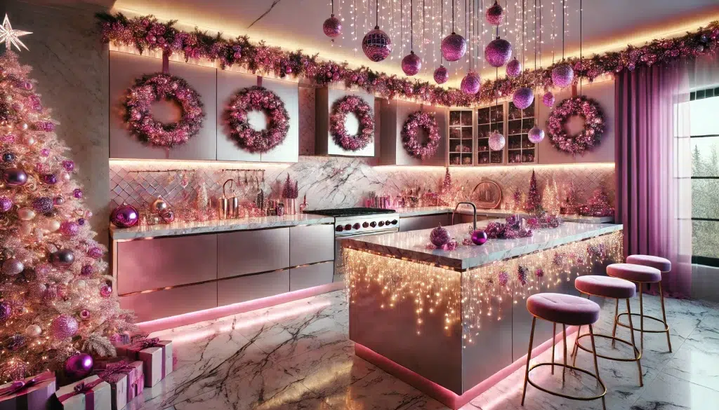 Opulent Glam Pink and Purple Christmas Decor Ideas: Pinkmas Kitchen