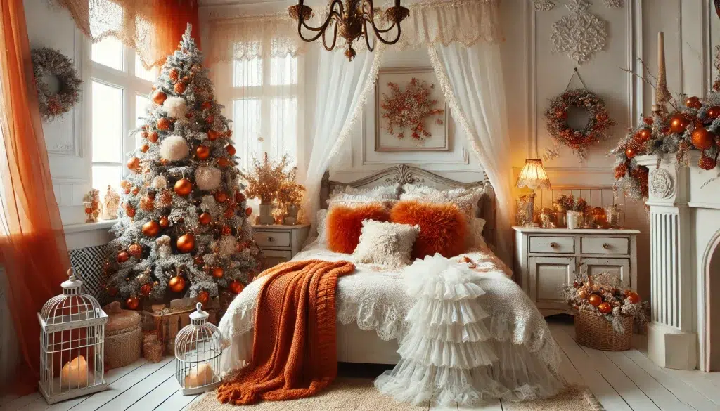 Dreamy Burnt Orange and White Shabby Chic Christmas Decor Idea