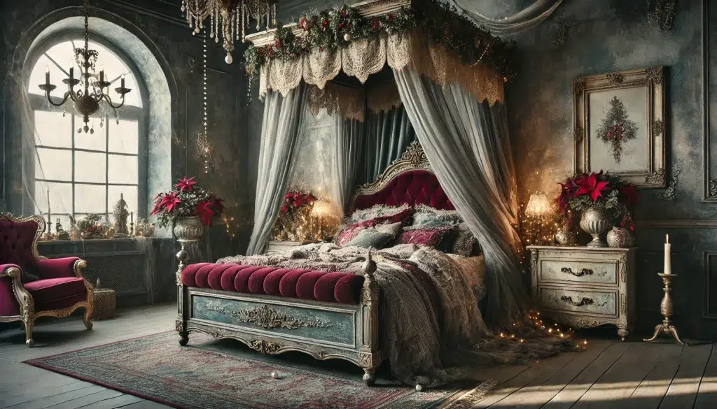 Dark Feminine Shabby Chic Christmas Bedroom Decor Ideas