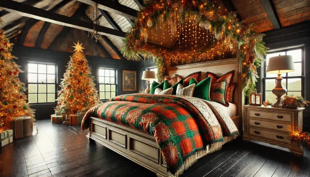 Gorgeous yet Cozy Christmas Farmhouse Bedroom Interior Design Idea