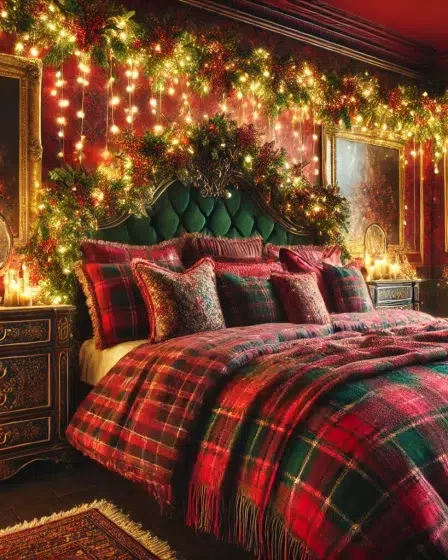 Rustic Farmhouse Holiday Bedroom: Christmas Maximalist Decor Ideas