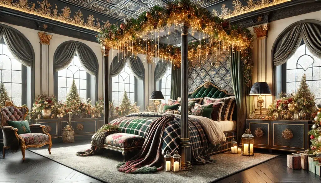 Luxurious Holiday Master Bedroom: Christmas Maximalist Decor Ideas