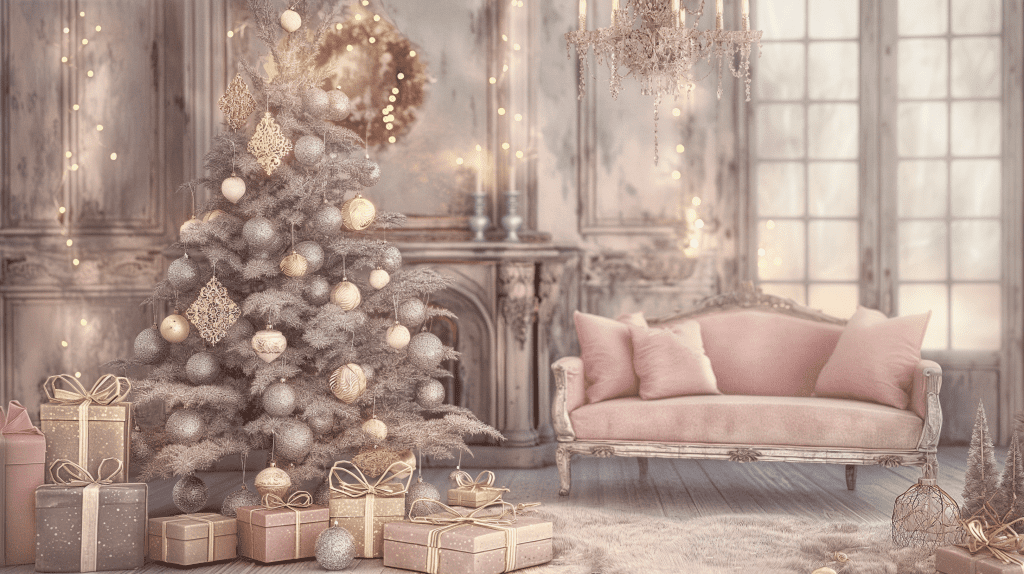 Dreamy Vintage Glam Shabby Chic Christmas Decor Idea: LIving Room