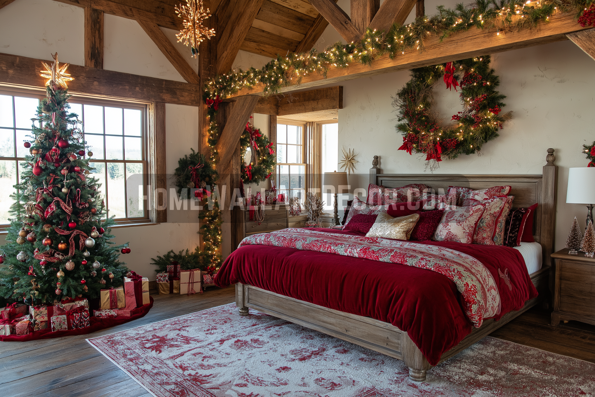 Dreamy Rustic Cozy Christmas Farmhouse Interior Design Idea: Master Bedroom