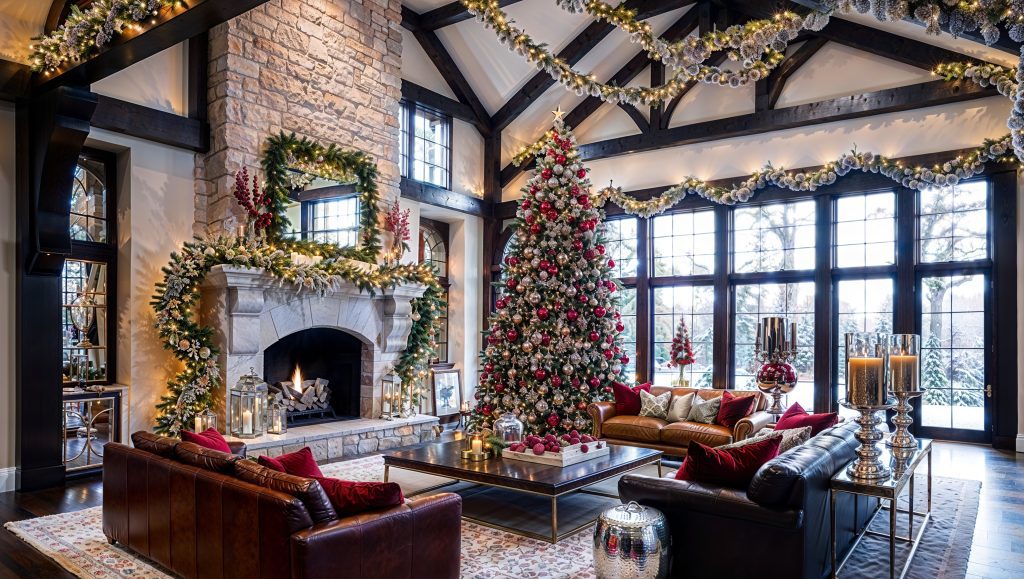 Rustic yet Cozy Christmas Farmhouse Living Room Interior Design Idea