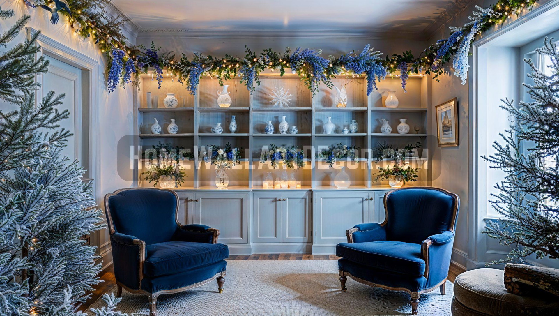 Festive Unique Blue Christmas Decor Idea: Reading Nook