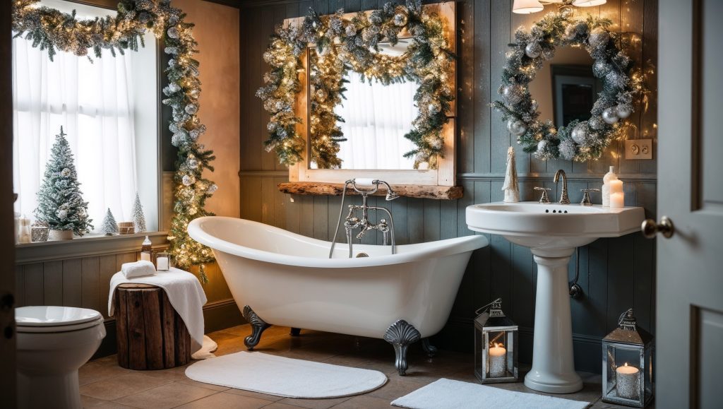 Farmhouse Bathroom Bliss: Rustic Christmas Decor Ideas