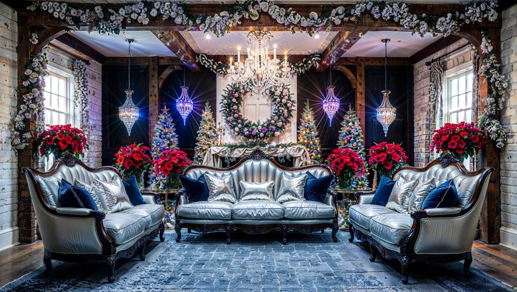 Stunningly Beautiful Blue and Silver Christmas Farmhouse Interior design Idea