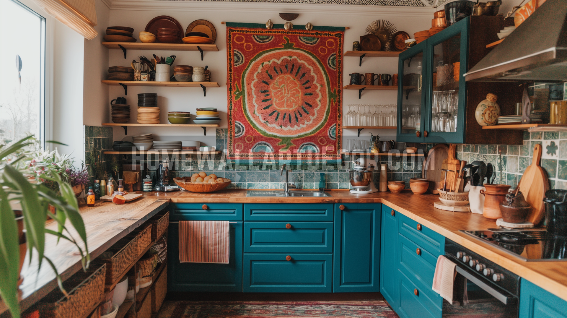 Beautiful yet Whimsical Bohemian Ktichen featuring Watermelon Wall Decorations