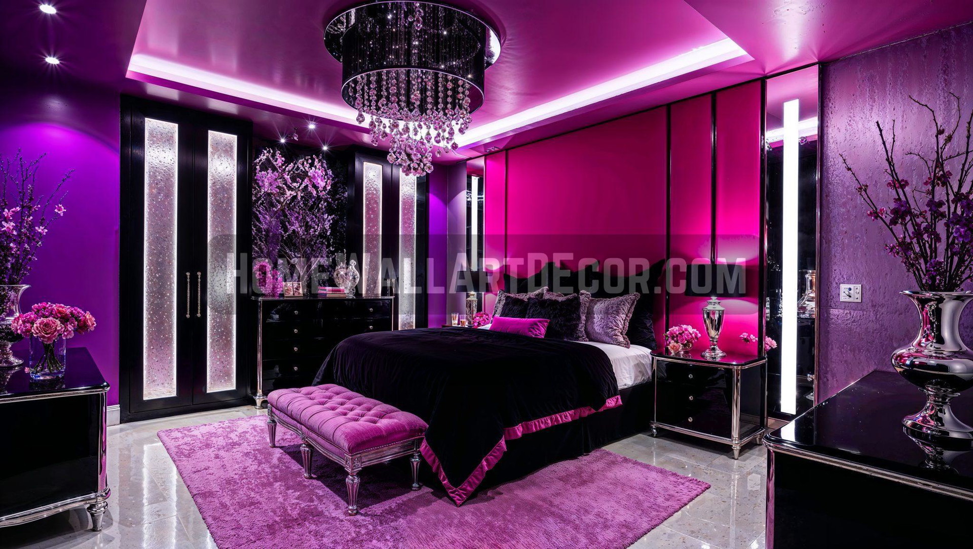 Bold Pink and Purple Master Bedroom Interior Design Idea