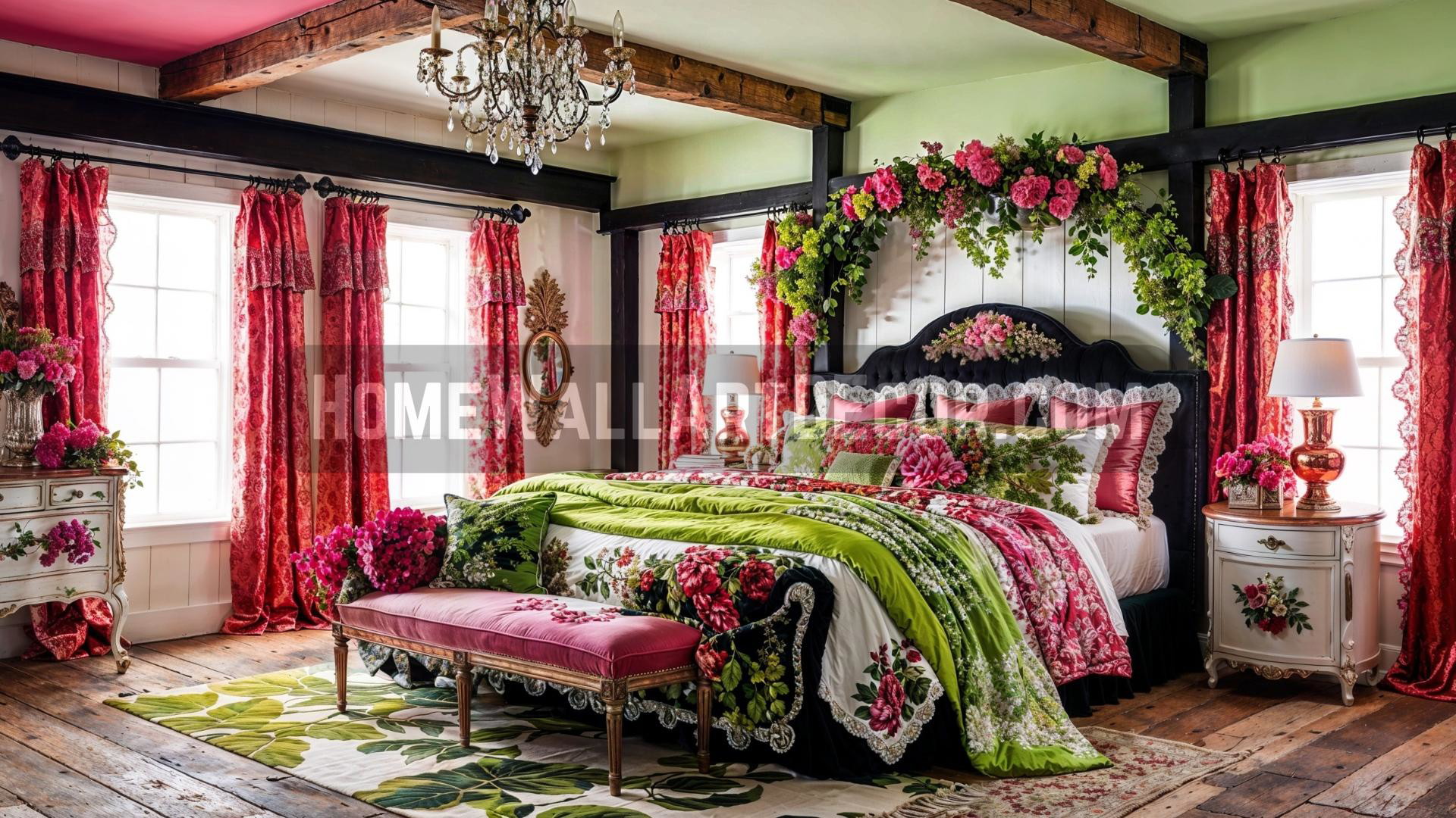 Farmhouse Bedroom Interior Decorating Ideas: A Vibrant Floral Sanctuary