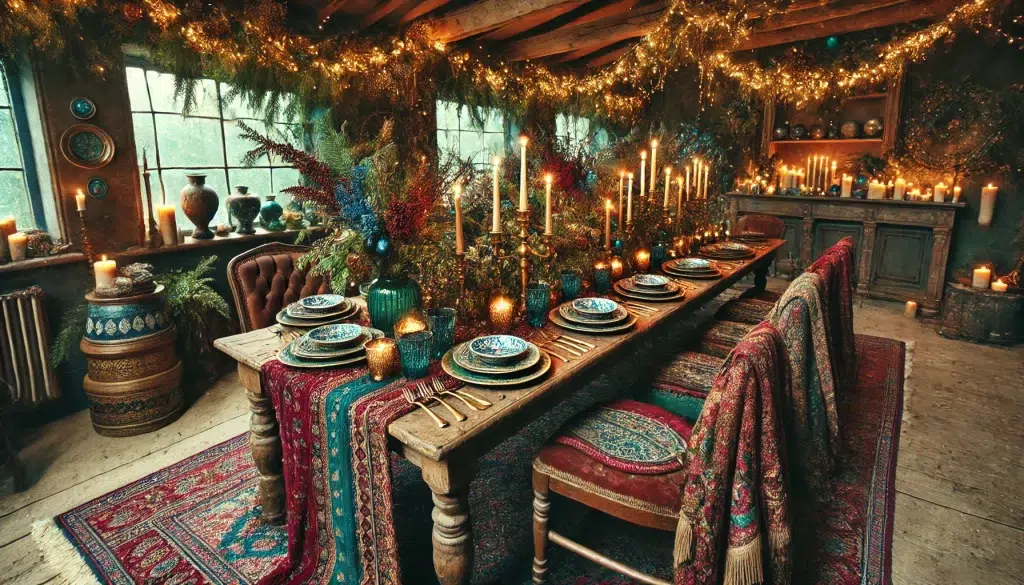 Luxurious Rustic Christmas Bohemian Decoration Idea: Dining Room
