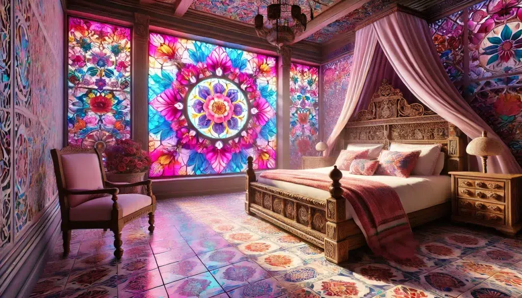 Mexican Home Decor Ideas: Stained Glass Bedroom featuring Kaleidoscopic Colors