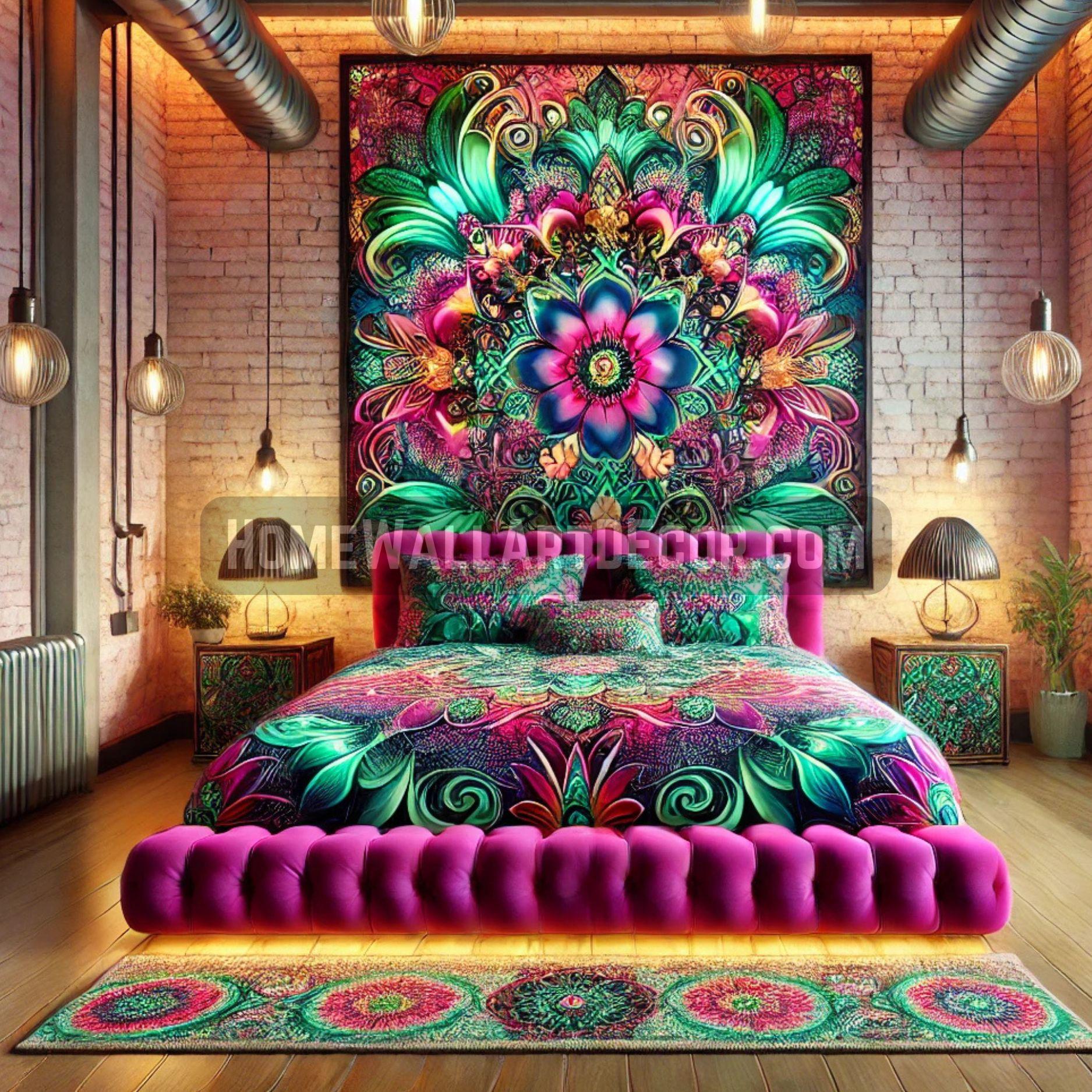 Dreamy Psychedelic Industrial Bedroom with Feminine Vibes