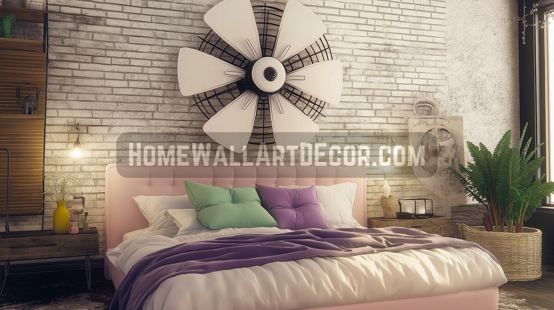 Dreamy Shabby Chic Vintage Feminine Bedroom Featuring Propeller Wall Art