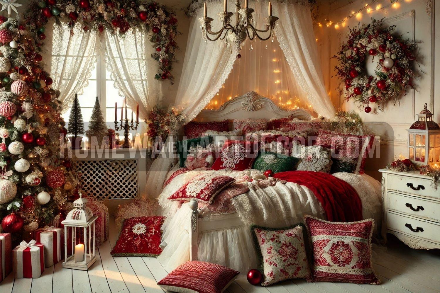 Elegant Red and Green Christmas Bedroom Decoration Idea by Pamela Arsena