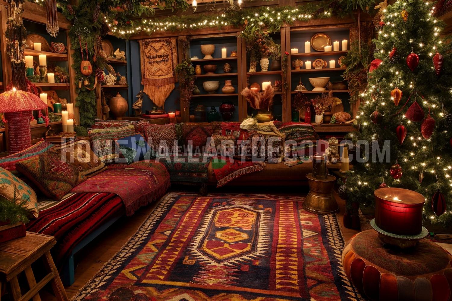 Festive Boho Christmas Living Room with Vintage Touches By Pamela Arsena