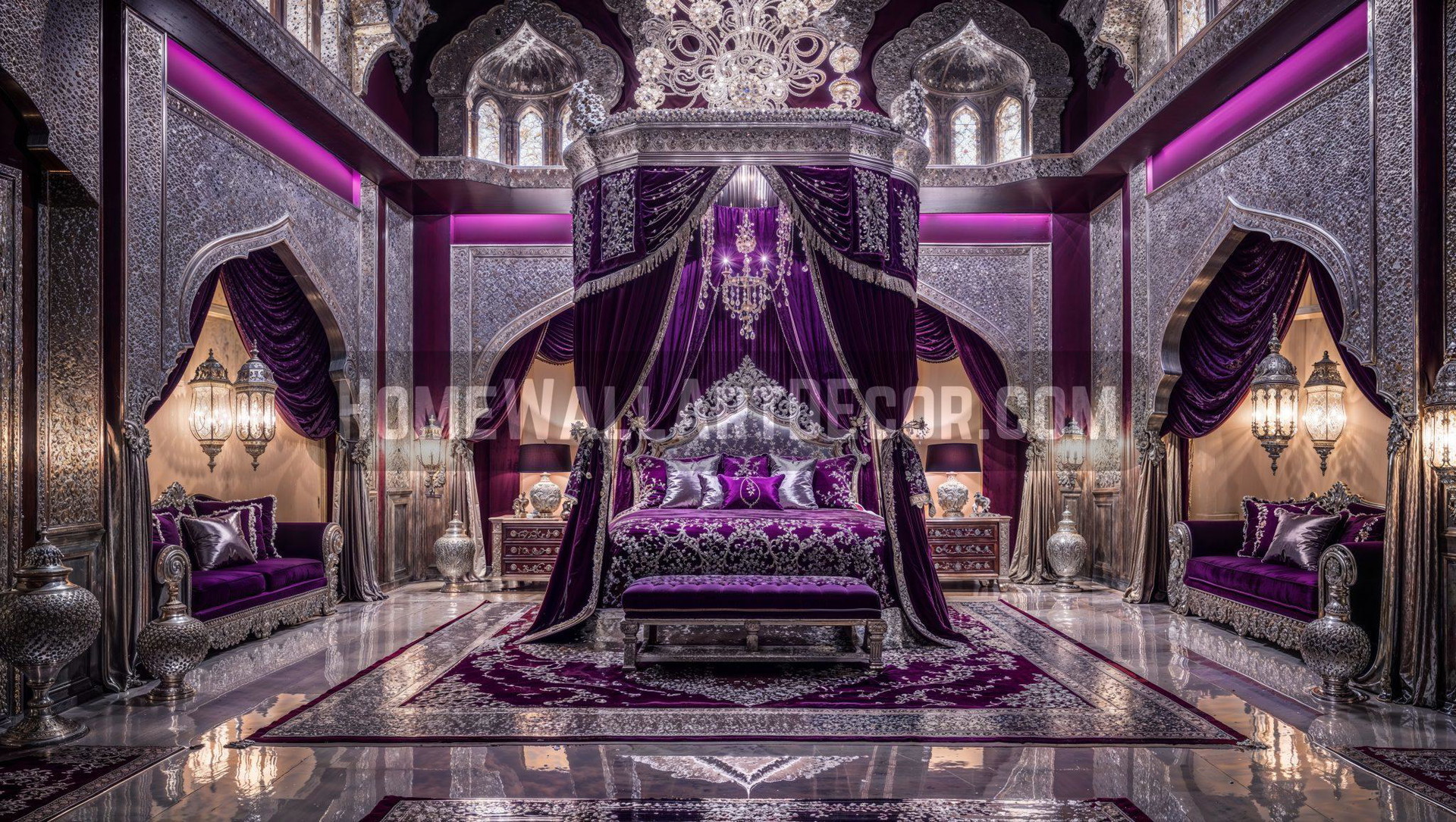 Luxurious Purple Interior Design Idea featuring an Arabian Palace Bedroom