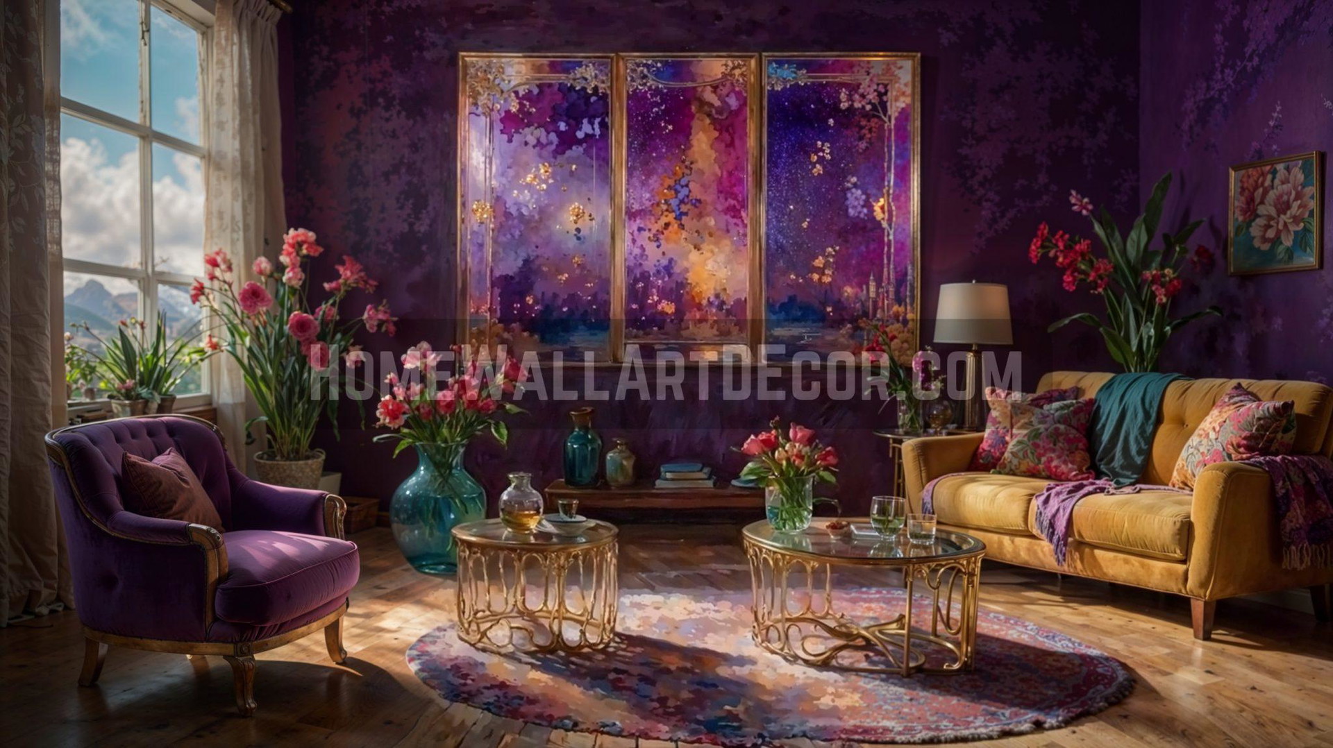 Majestic Purple Living Room Fantasy stained Glass Interior Design Idea