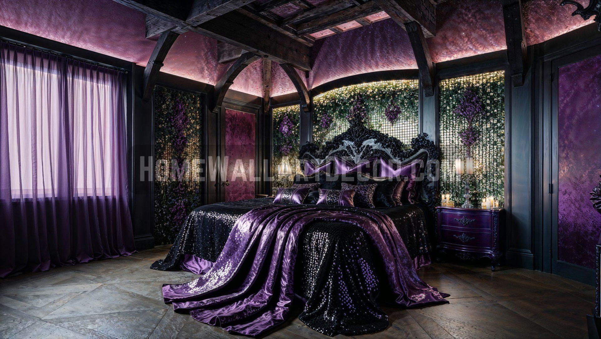 Moody Sparkle Oasis – Dark Purple bedroom Interior Decoration idea