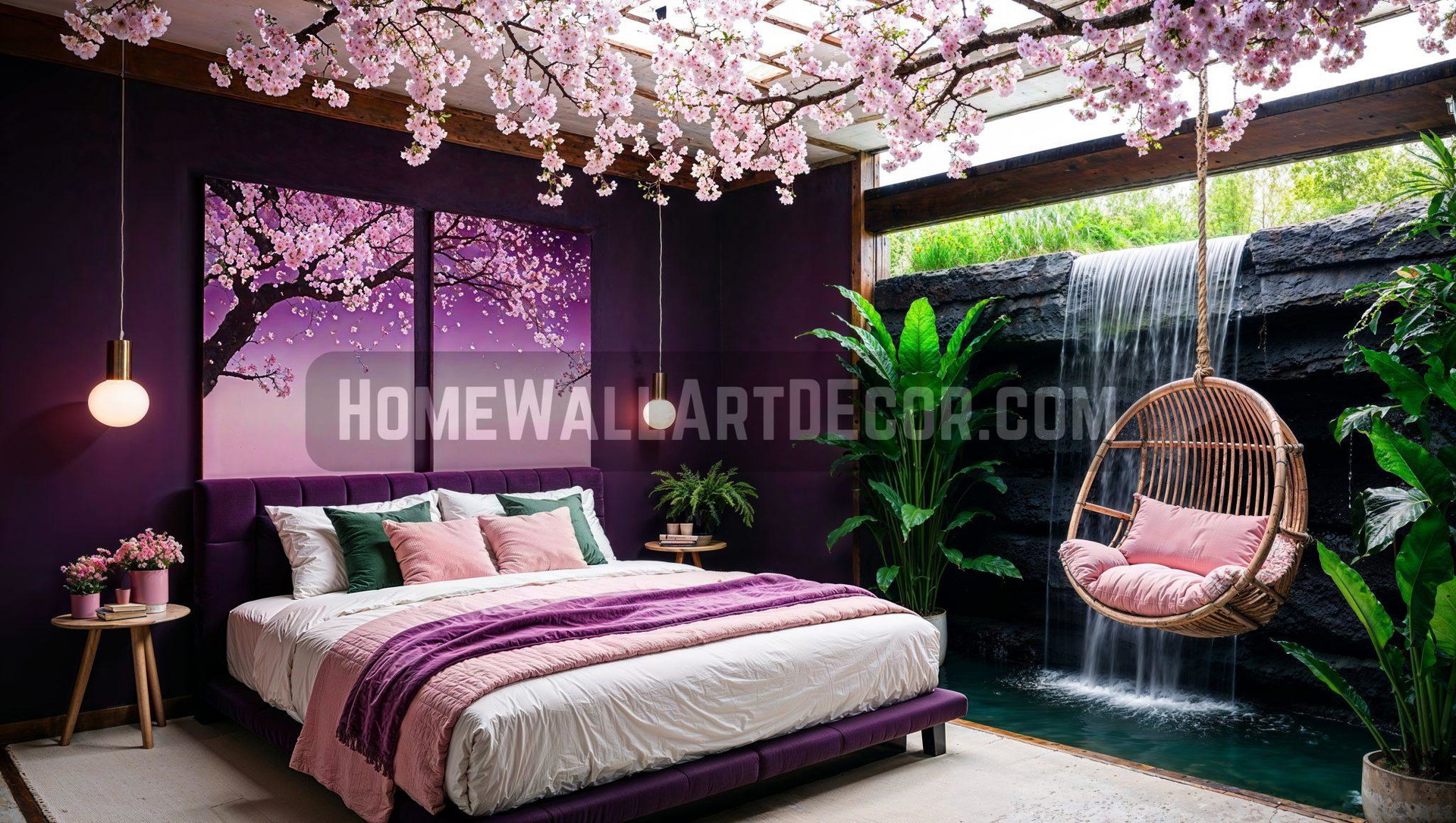 Nature Inspired Japanese Dreamscape Bedroom – Purple Interior Design Idea