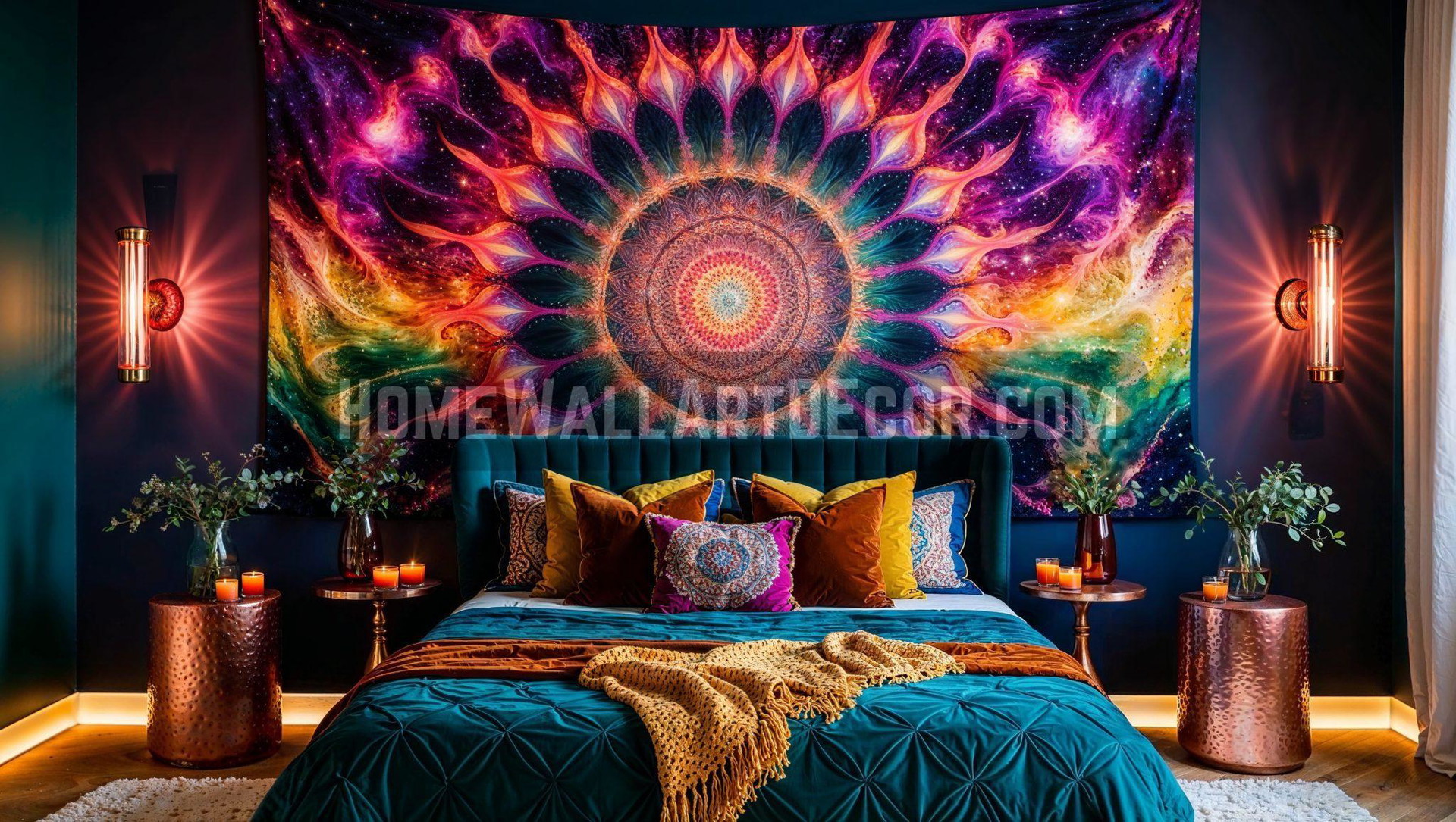 Psychedelic Mandala Bedroom Interior Design Idea featuring Bright Colors