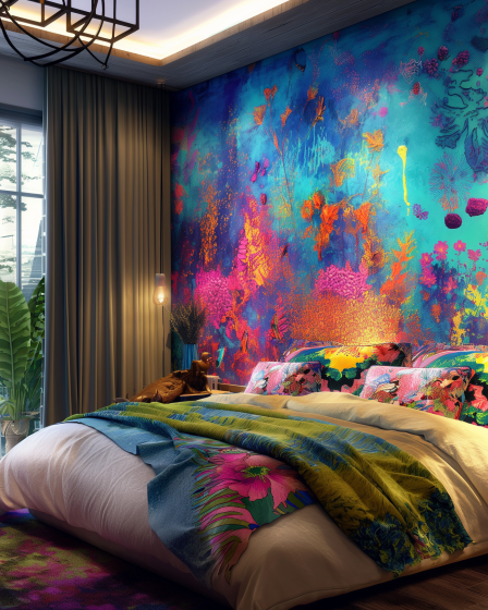Unique Decorative Wall Accents Transform a Vibrant Underwater Inspired Bedroom