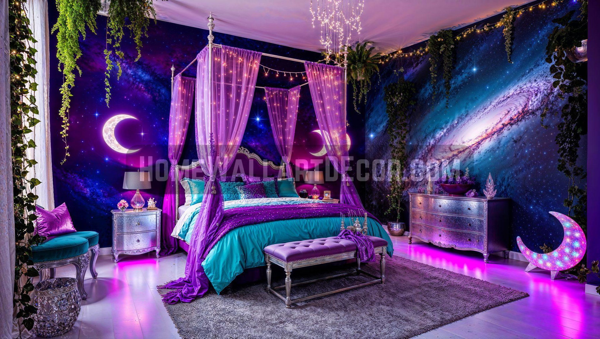Vivid yet Bold Universe Galaxy Purple Bedroom Interior Design Idea