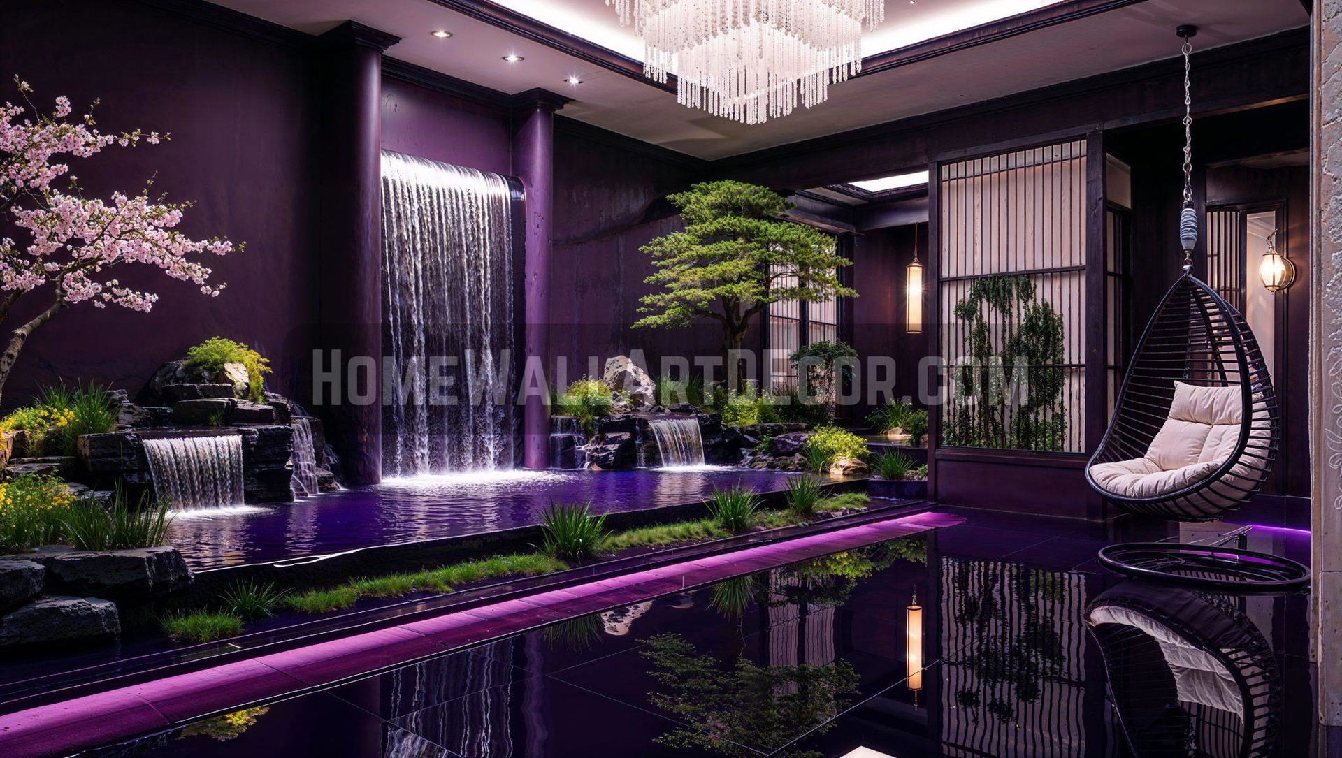 Zen Themed Japanese Living Room a Dreamy Dark Purple Interior Design Idea