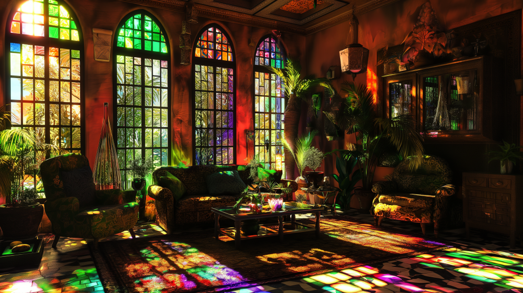 Moody Stained Glass Living Room: Mexican Home Decor Idea