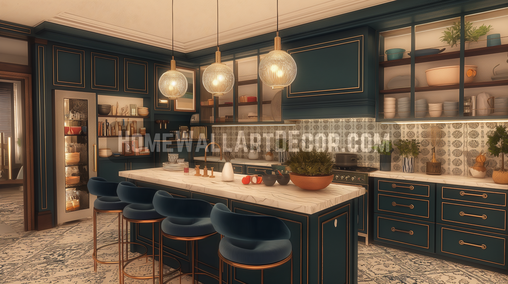 Luxurious Blue and White Modern Eclectic Decor Idea for a Kitchen