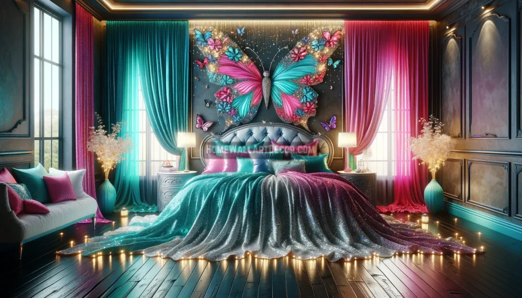 Sparkling Feminine Opulent Butterfly Dream Bedroom featuring Rich Pink ...