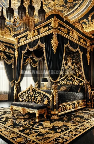 Lavish Black and Gold Russian Revival Style Bedroom