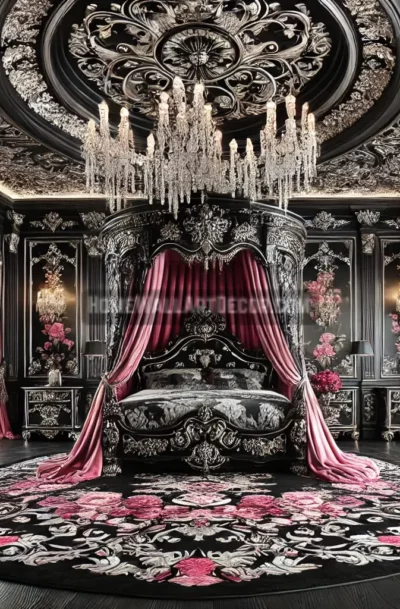 Pink and Black Bold Feminine Russian Revival Bedroom Decor Idea