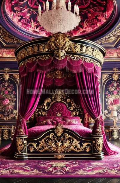 Dark Violet and Pink Russian Revival Bedroom decor Idea