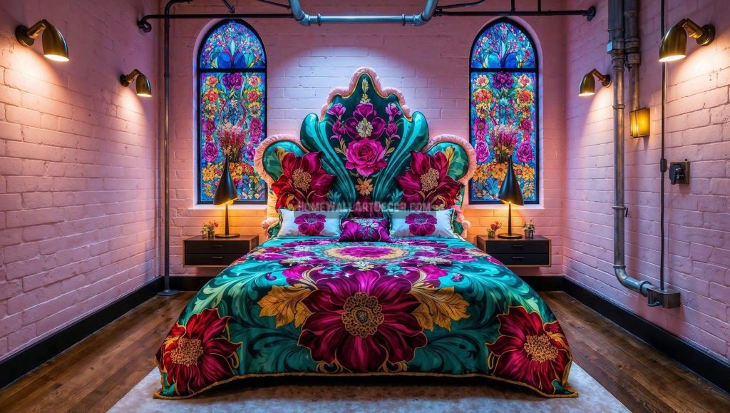 Beautiful Industrial Psychedelic Feminine Bedroom
