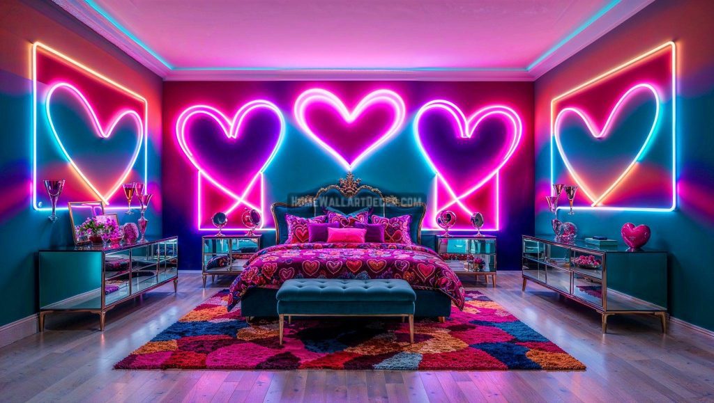 Eclectic Pink Girly Psychedelic Heart themed Bedroom Decor Idea
