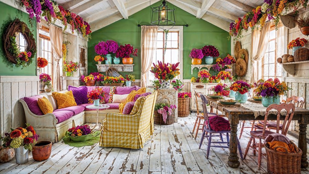 Refreshing Green and Yellow Gingham Spring Farmhouse Interior Decorating Ideas