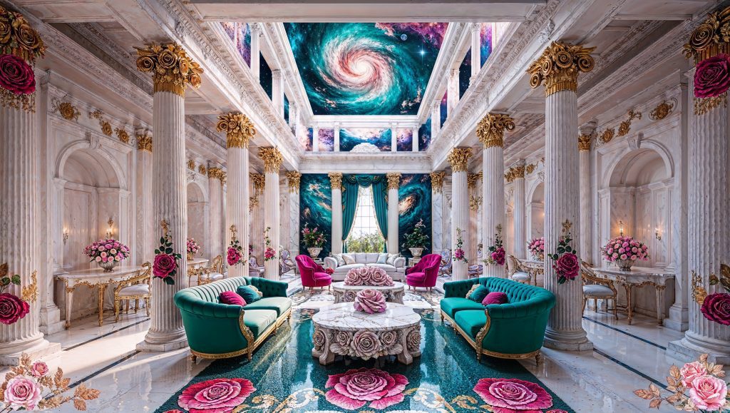 Floral Galaxy Living Room a Dreamy Greco-Roman Decor Idea