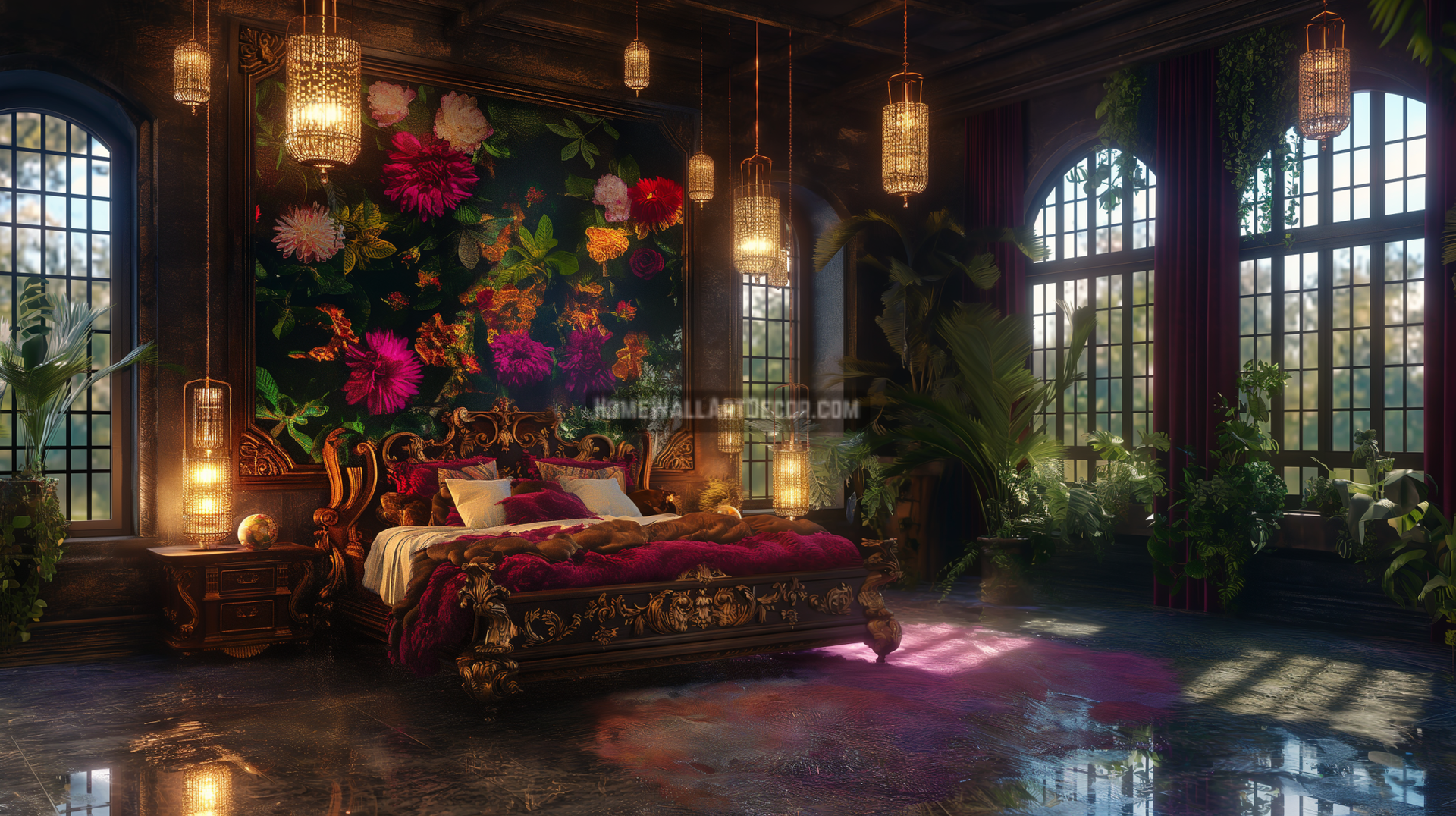 Romantic Floral Themed Bedroom - Bohemian Winter Decor Idea