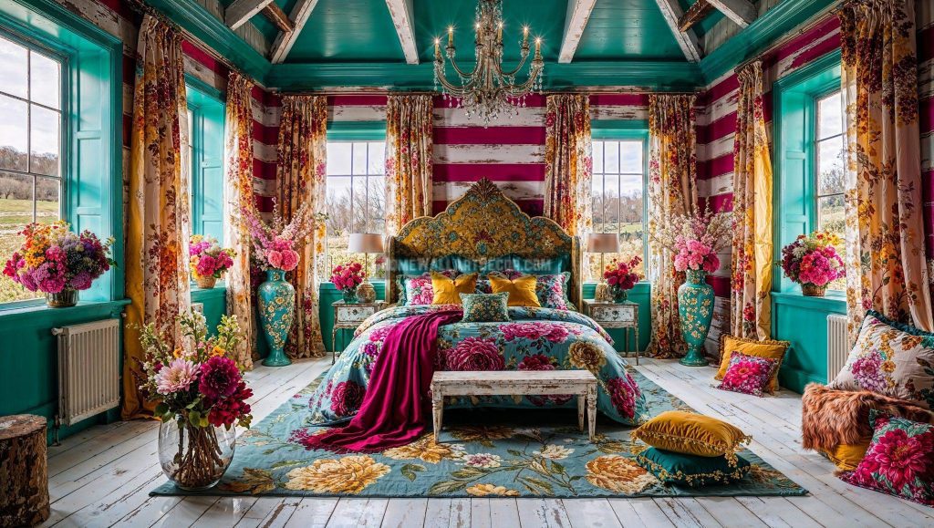 Shabby Chic Striped Distressed Wood Spring Farmhouse Interior Decorating Ideas