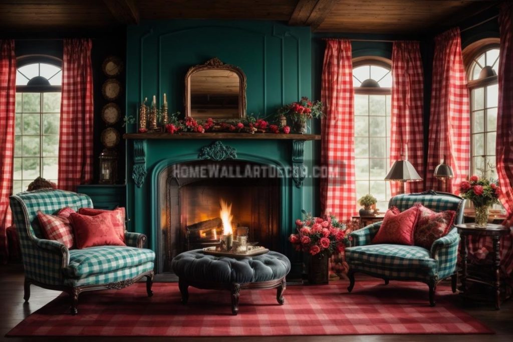 Bold Pink and Blue Shabby Chic Farmhouse Gingham Interior Decorating Ideas