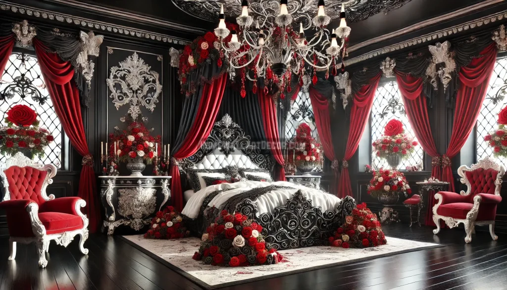 Red White and Black Rose Romantic Bedroom Decor Ideas