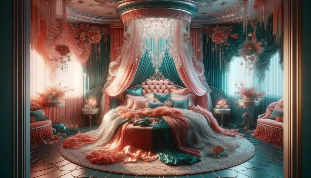 Teal and Burnt Orange Romantic Bedroom